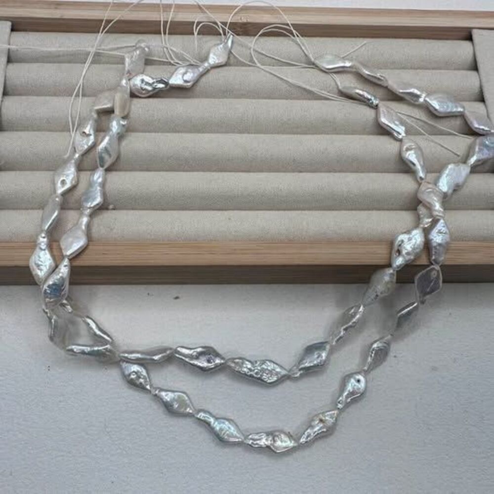 Bundle of 2x 16" Flat Rhombus Freshwater Pearl Strands - DIY Beading Craft Lot